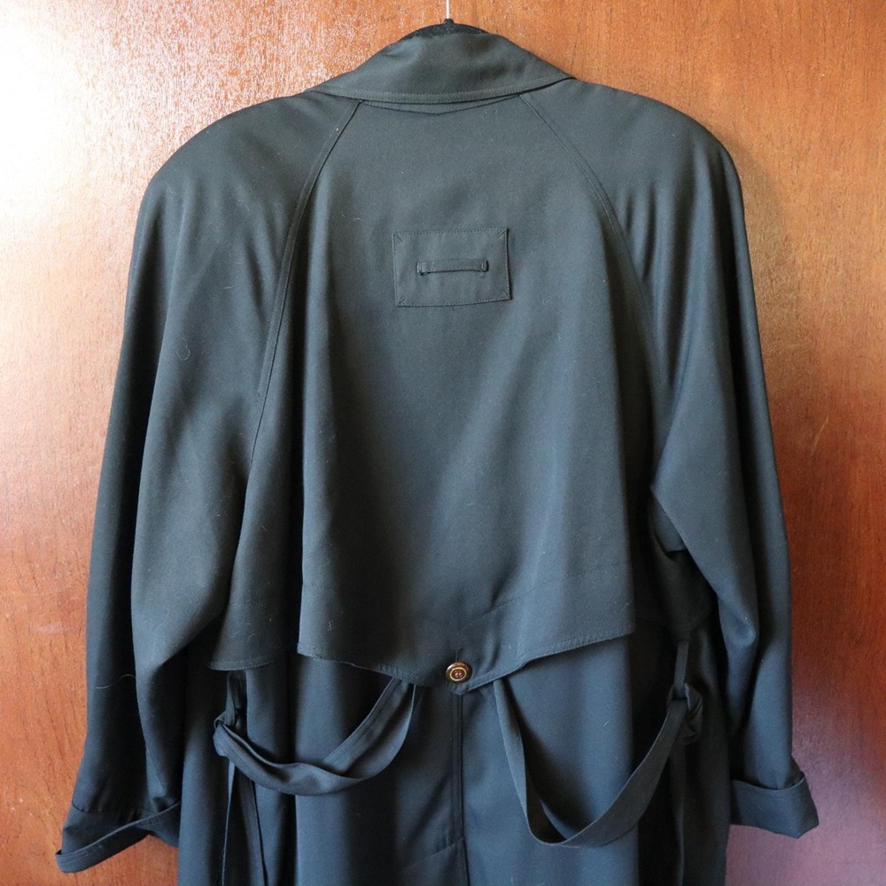 Vintage 80s Gallery Black Trench Coat Full Length Button Belted Size 18W Women's
